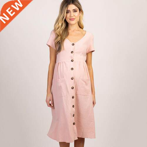 Button Poet Maternity Dresses Pregnant Women Office Casual