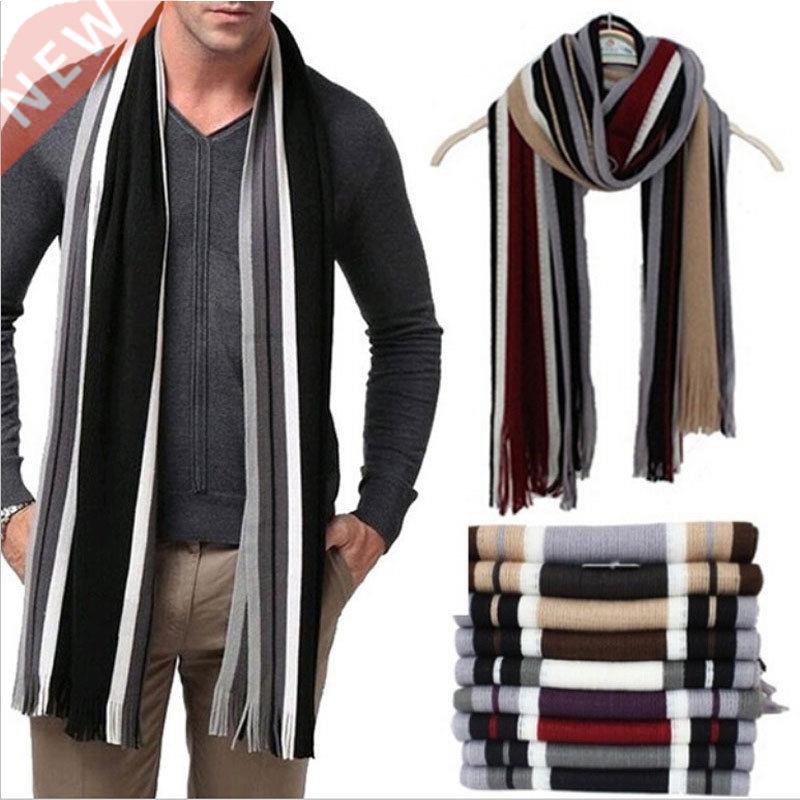 New Men's Winter Warm Cashmere Scarf Classic Striped Busines