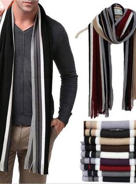 New Men's Winter Warm Cashmere Scarf Classic Striped Busines