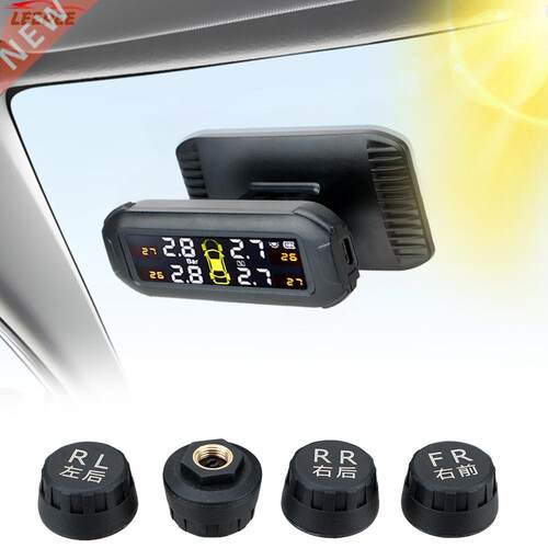 Solar TPMS Car Tyre Pressure Monitor Temperature Warning Fu