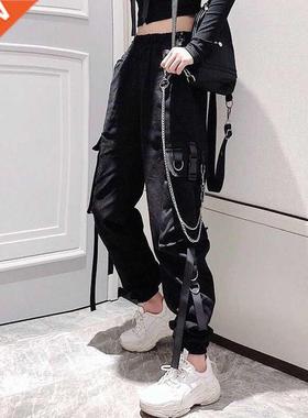 Women's Cargo Pants Buckle Ribbon Pocket Jogger Elas