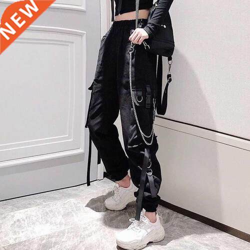 Women's Cargo Pants Buckle Ribbon Pocket Jogger Elas