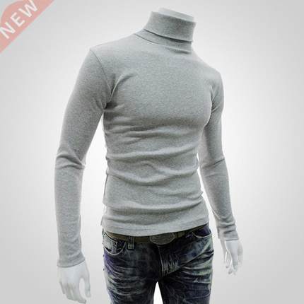Knitted Shirt Men Long Sleeve Pullover Soft Solid Color Stch