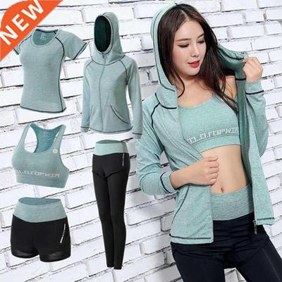 Gym Five 5 Piece Set Workout Clothes for Women Sports Bra an