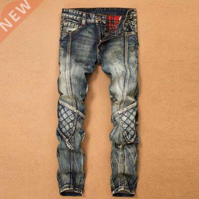 Jeans For Men Cargo Pants Splicing Denim Trousers Biker High