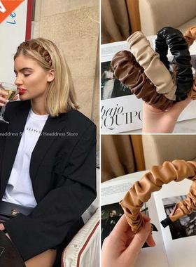 Vintage PU Leather Hair Bands for Women Grils Simple Solid H
