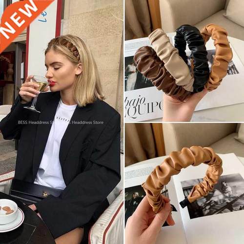 Vintage PU Leather Hair Bands for Women Grils Simple Solid H