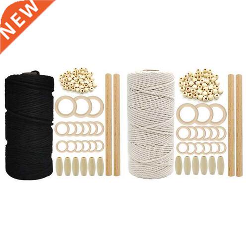 2 Set Macrame Cord Natural Cotton Rope Mm with Wood Ring Wo