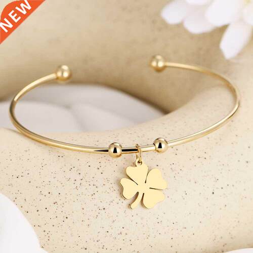 CACANA 316L Stainless Steel Open Bracelet Gold Color Clover