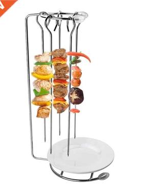 Stainless Steel BBQ Skewers Needle with Rack Grill Holder fo