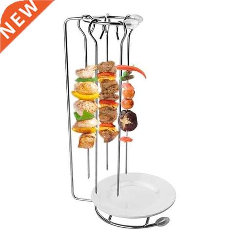 Stainless Steel BBQ Skewers Needle with Rack Grill Holder fo