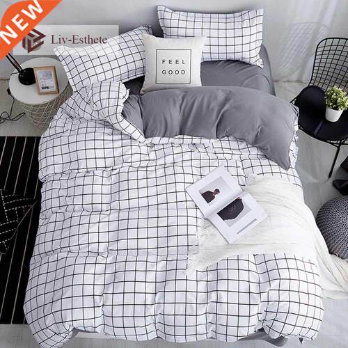 Fashion 2021 Classic Black White Grid Bedding Set Double Que