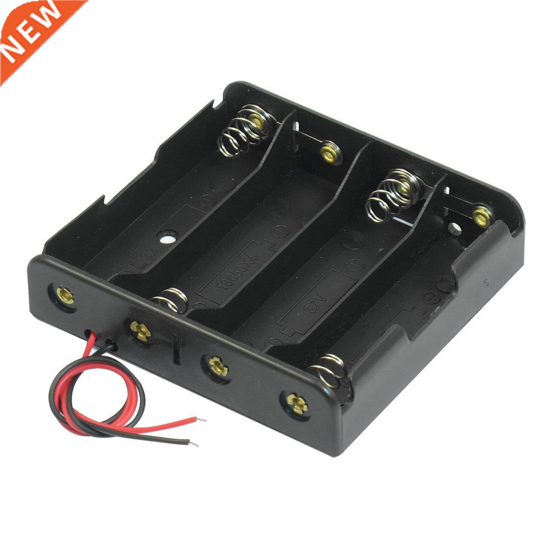 Black 4 x 3.7V 18650 Pointed Tip Battery Holder Case Wire Le