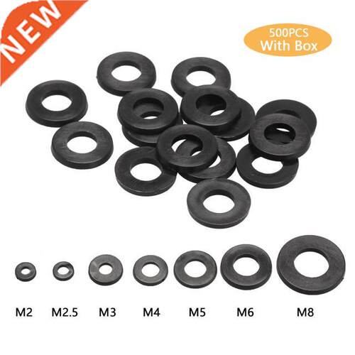 500Pcs M2 M2.5 M3 M4 M5 M6 M8 Black Plastic Nylon Flat Washe