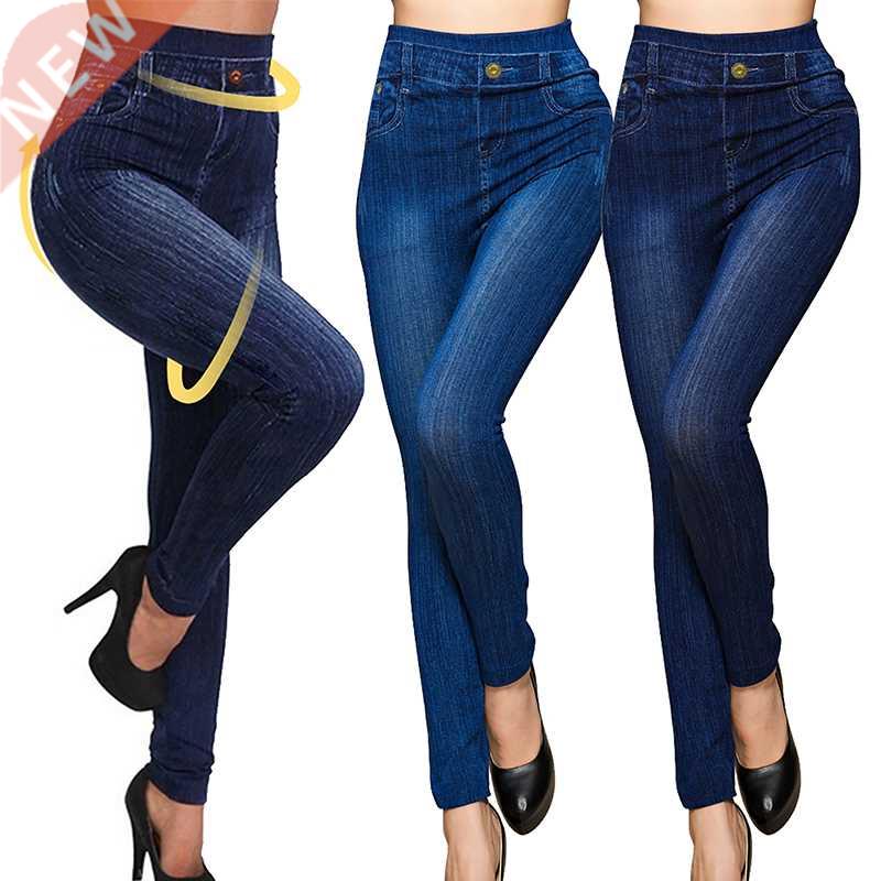 2022 New Women Elastic Jean Leggings Pants High Waist Slim P