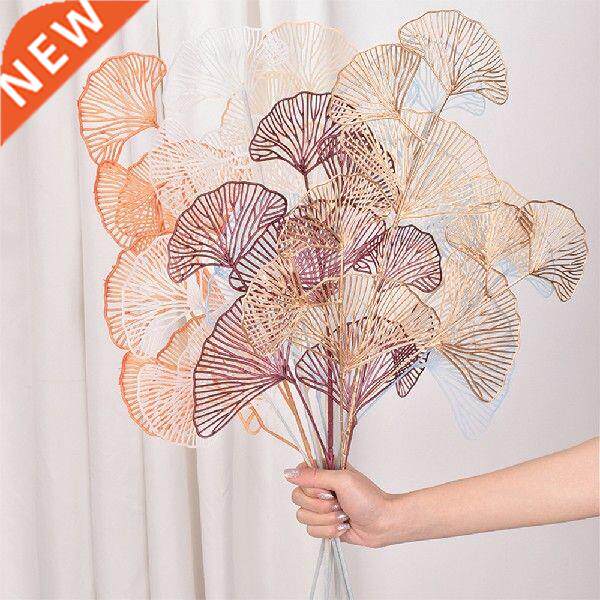 75cm 3 Fork Artificial Flower Gold Color Fan Leaf Ginkgo
