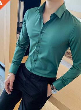 High Quality New Solid Dress Shirt Men Long Sleeve Fashion S
