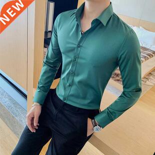 High Quality New Solid Dress Shirt Men Long Sleeve Fashion S