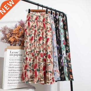 Croysier Skirts Womens 2021 High Waist Floral Print Mid Calf