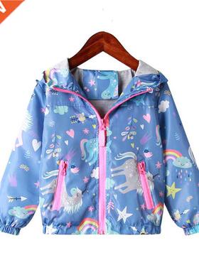 Spring Jacket for Girls Coats Hooded Unicorn Rainbow Pattern