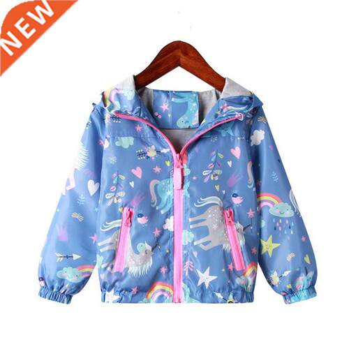 Spring Jacket for Girls Coats Hooded Unicorn Rainbow Pattern