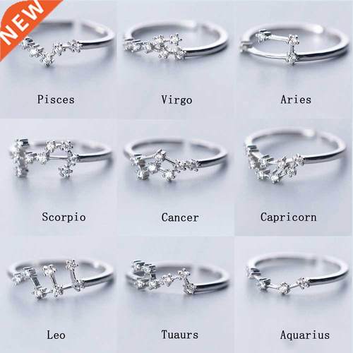 12 Constellation Rings For Women Cubic Zircon Adjustable Zod