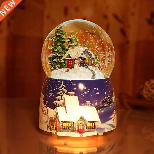 Resin Music Box Crystal Ball Snow Globe Lights Christmas