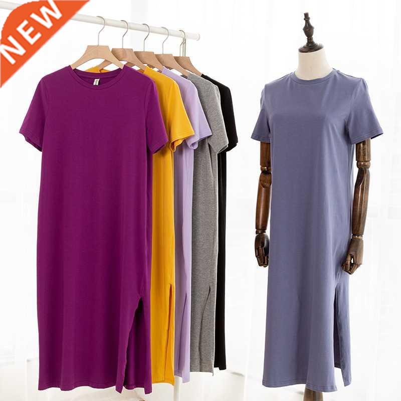 Casual 94% Cotton Summer Women	s Dresses Solid Short图片