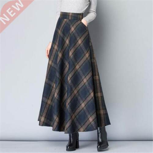 Mom High Waist Woolen plaid Skirts 2022 Autumn Winter Women'