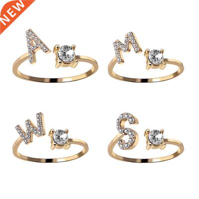 A-Z Letter Gold Color Metal Adjustable Opening Rings For Wom