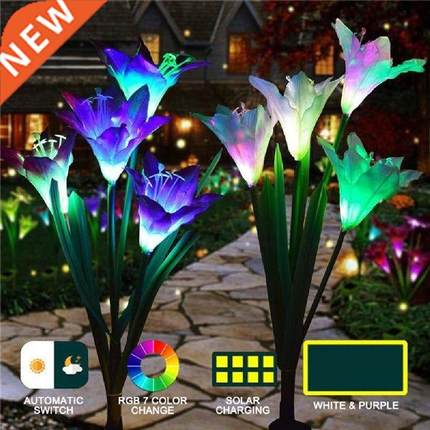 Solar Lamp 4 Head Lily Flower Solar Light Colorful LED