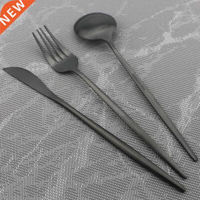 24Pcs Black Matte Cutlery Set Stainless Steel Dinnerware Se