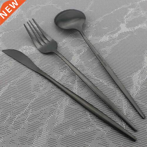 24Pcs Black Matte Cutlery Set Stainless Steel Dinnerware Se
