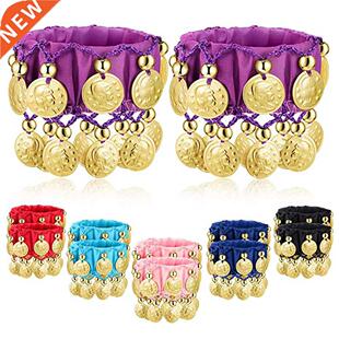 1 Pair Belly Dance Wrist Ankle Cuffs Bracelets Chiffon Gold