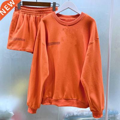 Solid Round Neck Pullovers Sweatshirts and Short Two Pieces