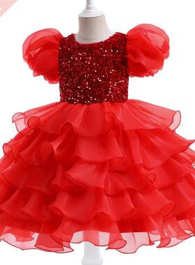 New bubble sleeve children's dress girl's birthday