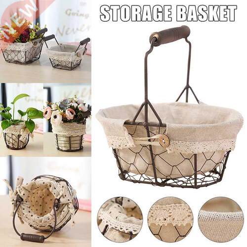 1/2PCS Portable Wrought Iron Storage Basket With Cloth