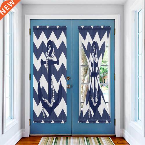 Anchor Navy Blue Ripple Modern Curtains for Living Room