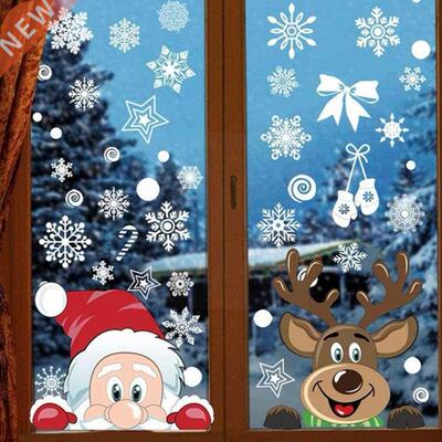 Santa Elk Christmas PVC Static Sticker Beautify Home Large