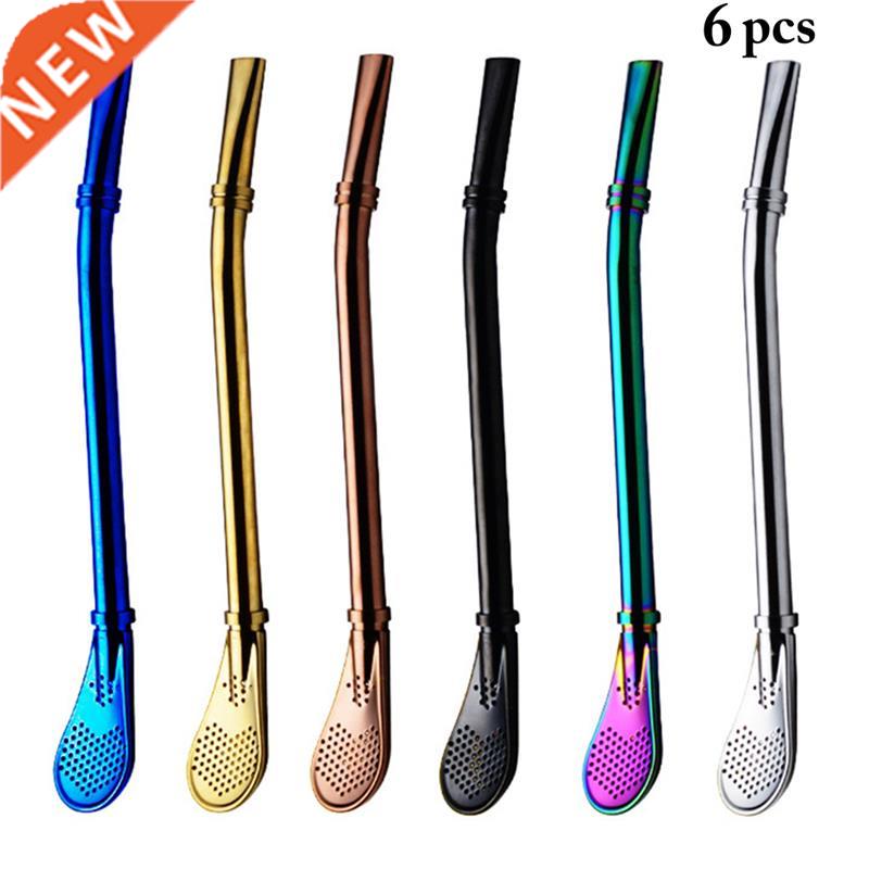6pcs Metal Spoon Tea Filter Tea Straws Stainless Steel Drink