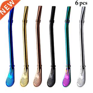 6pcs Metal Spoon Tea Filter Tea Straws Stainless Steel Drink