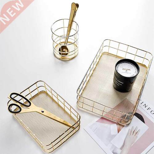 Nordic Gold Metal Iron Makeup Pen Storage Basket Office Desk