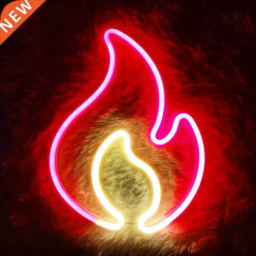 Fire Flame Neon Sign Light LED Hanging Wall Lamp Night Light