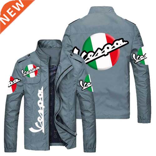 New 2021 Spring Autumn Vespa Logo Men Stand Collar Casual Sw