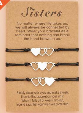 Pcs Matching Heart Sister Card Bracelet Stainless Steel Ha