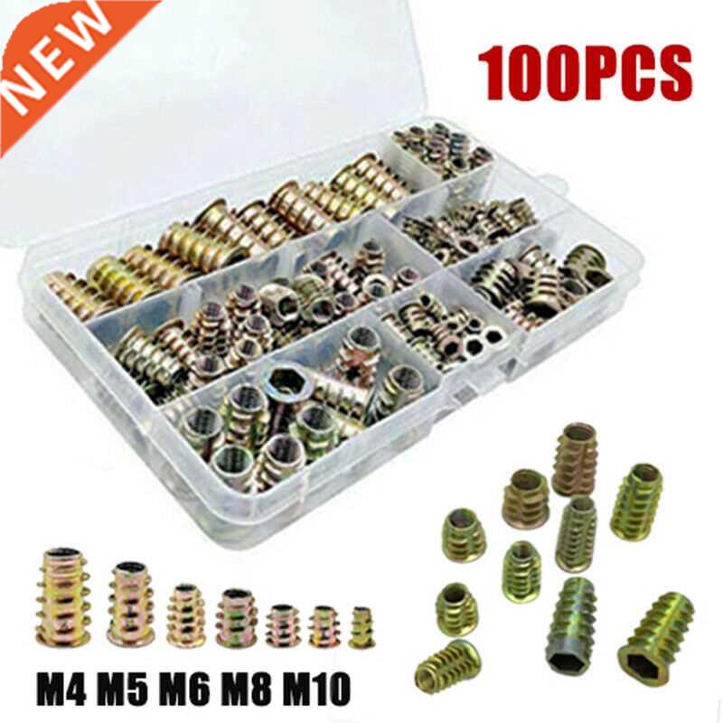 100pcs Threaded Hex Insert Nut Drive Driver Wood Screw s Ins
