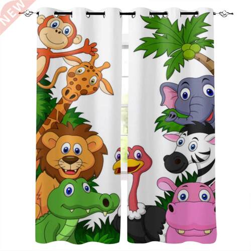 Zoo Cartoon Animal Zebra Giraffe Window Curtains for Living
