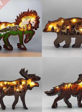 Wooden Animal Wolf Statue Creativity Wolf Totem Office Home