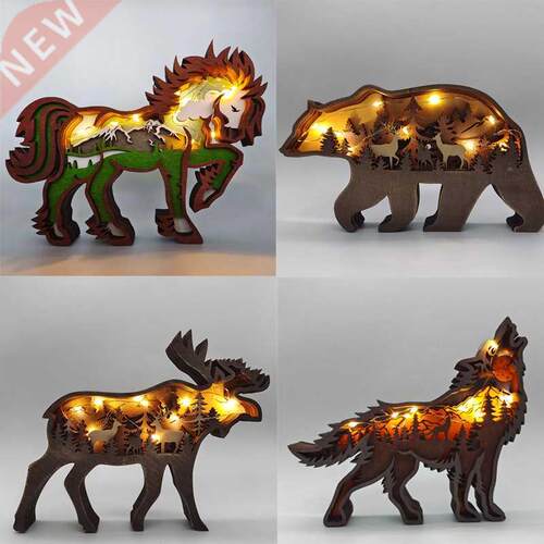Wooden Animal Wolf Statue Creativity Wolf Totem Office Home