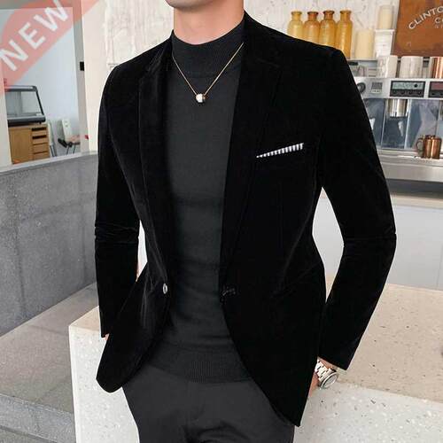 Fall Winter Gold Velvet Blazer High Quality Slim Fit Suit Ja